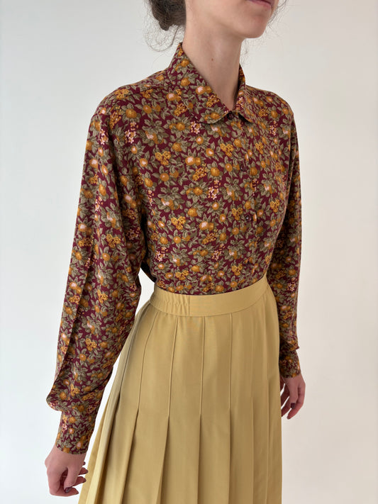 Cămașa vintage burgundy cu print delicat din poplin plin de toamnă