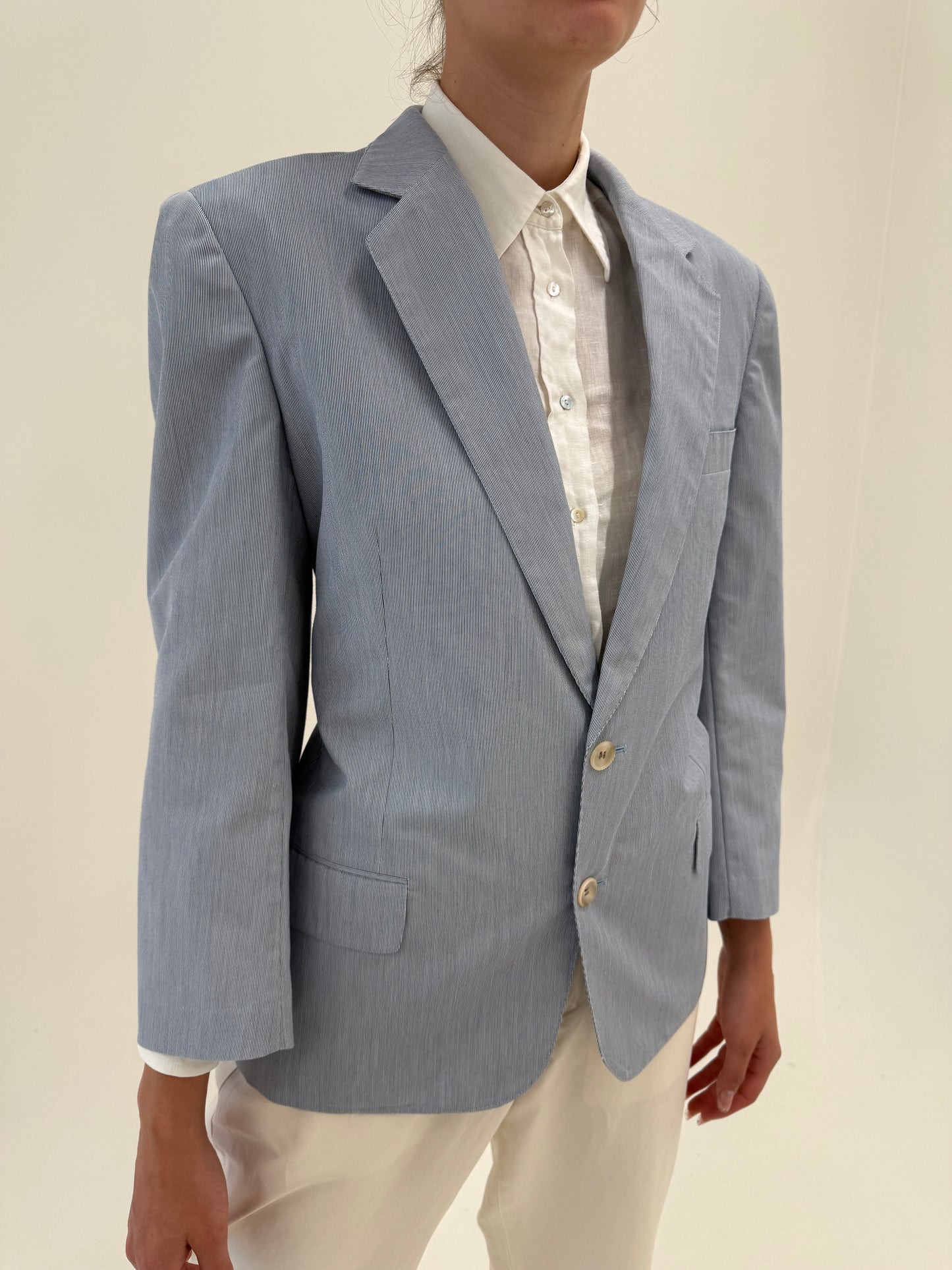 Sacou Burberry de vară baby blue petite în croi actual