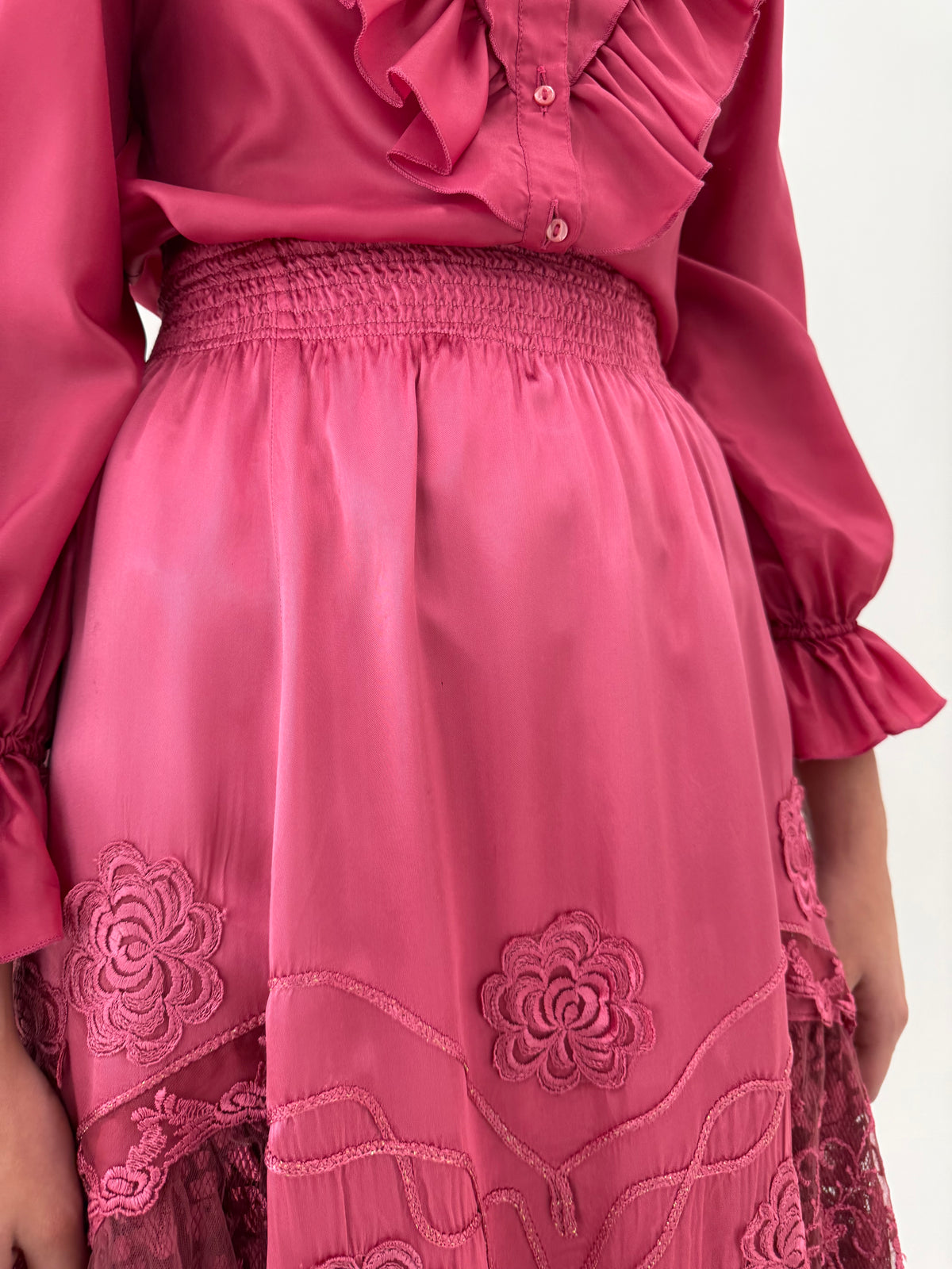 Fustă maxi rose pink din materiale excepționale în croi ultra amplu