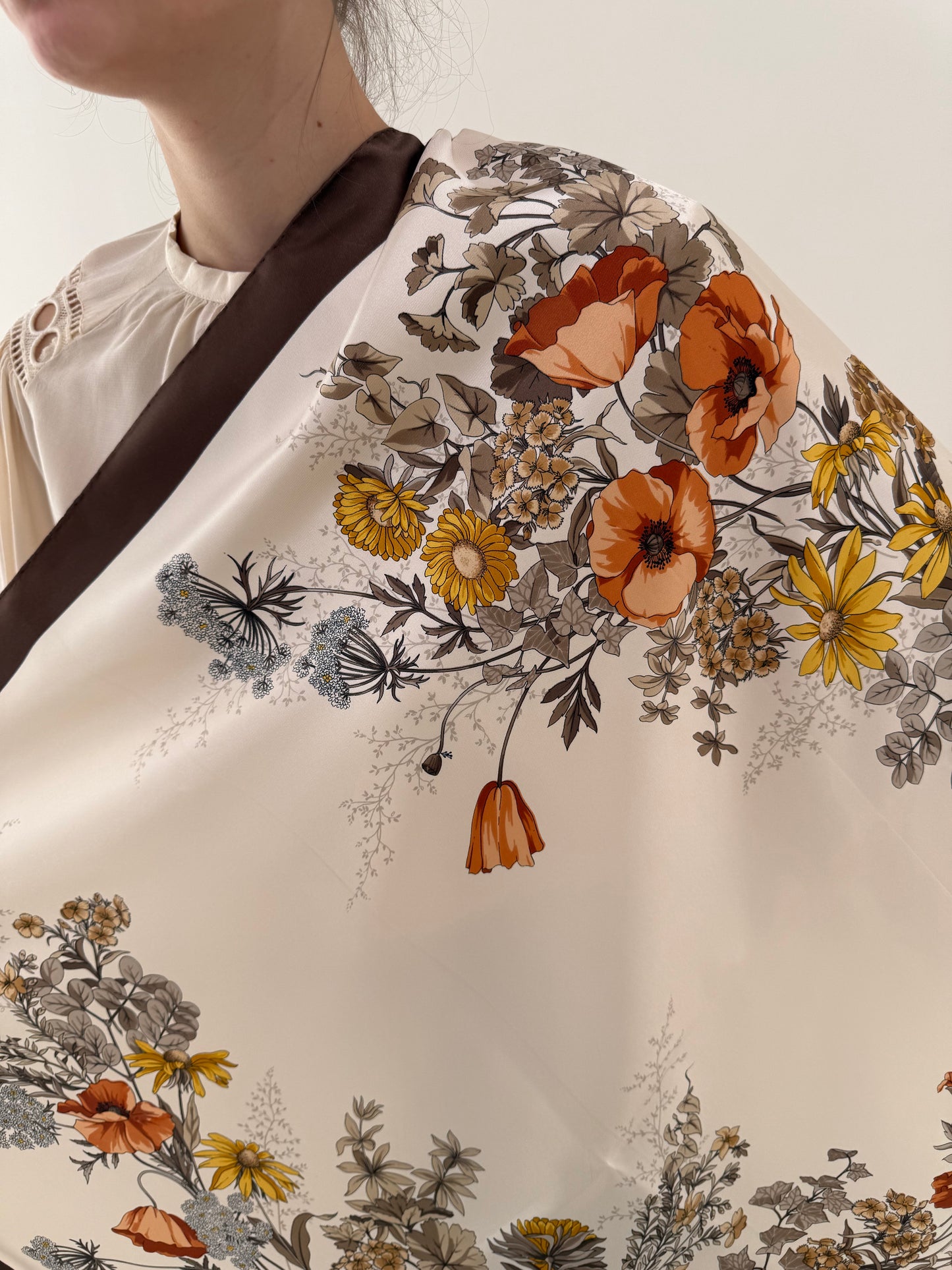 Eșarfă XL din mătase naturală în stil Gucci