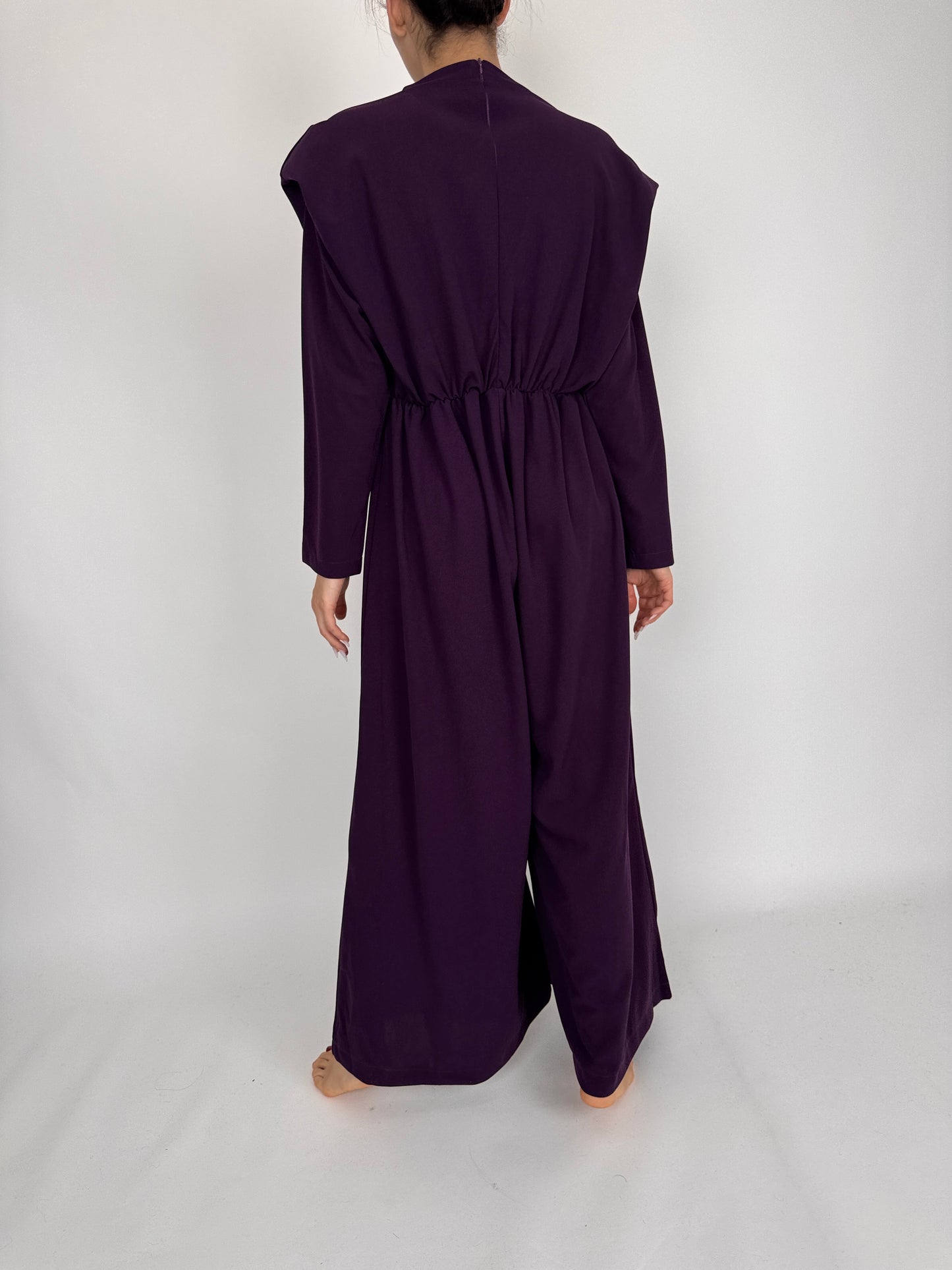 Salopetă tall deep purple cu talie ultra înaltă elastică și pantaloni palazzo