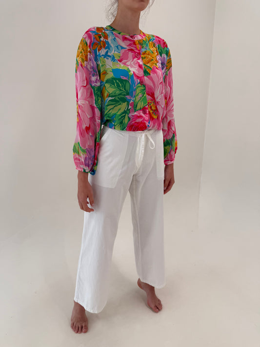 Pantaloni din pânză premium de bumbac în croi drept cu talie ușor reglabilă