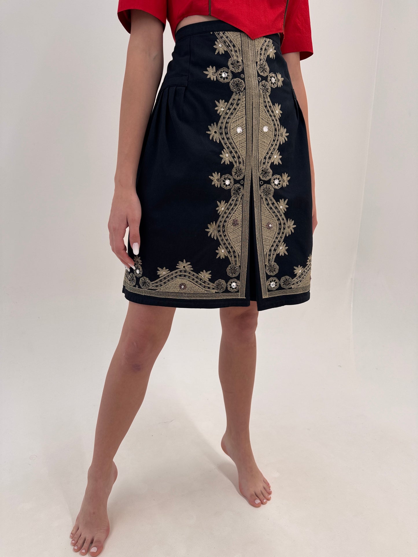 Fustă bijuterie luxury Luisa Spagnoli cu broderie aurie patinată superbă