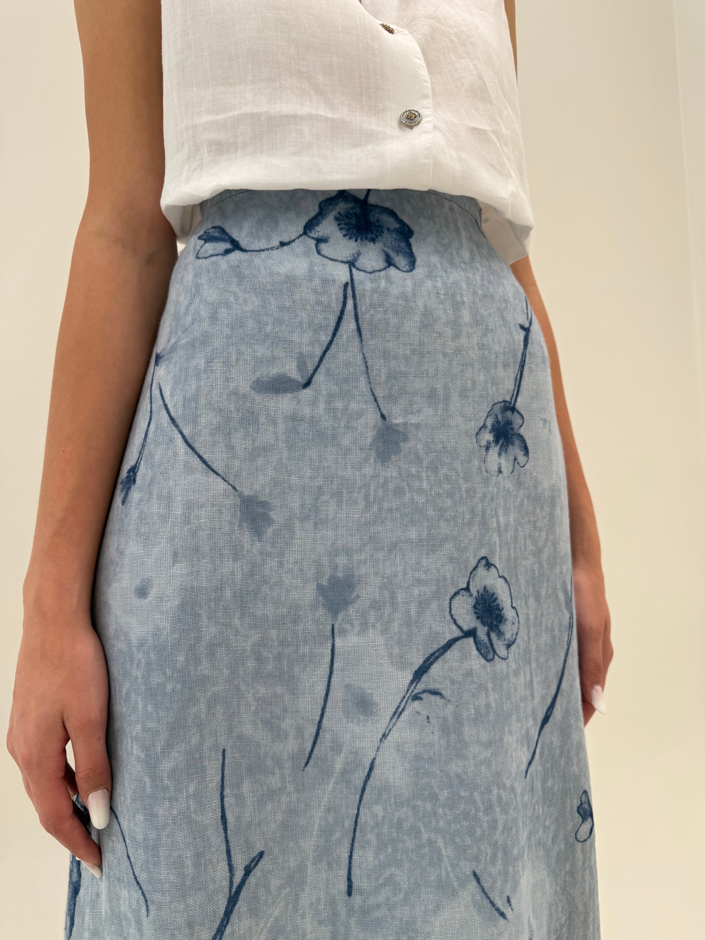 Fustă maxi de brand luxury Sportalm din pânză de in baby blue