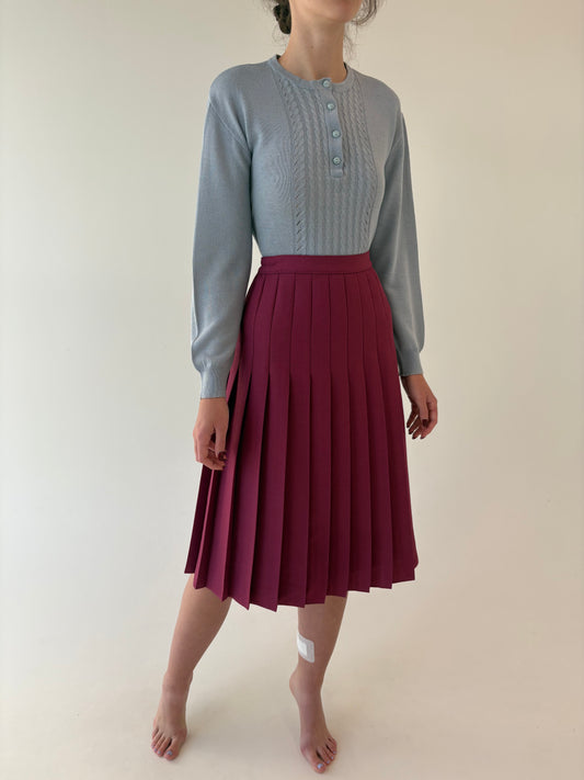 Fustă plisata rosebud pink din mix de lana extrafina cu talie elastică