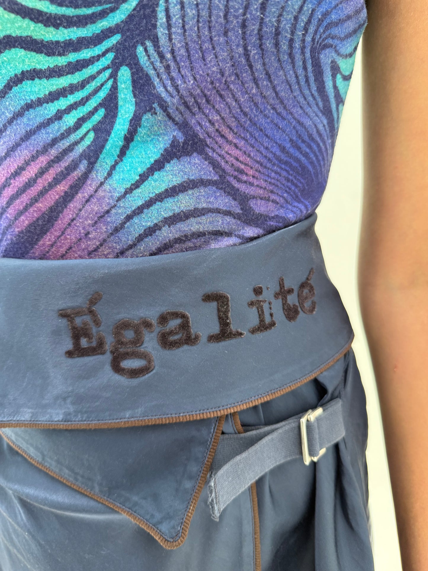 Fustă vintage de colecție Jean Paul Gaultier anii 2000 din satin tehnic cu obi belt
