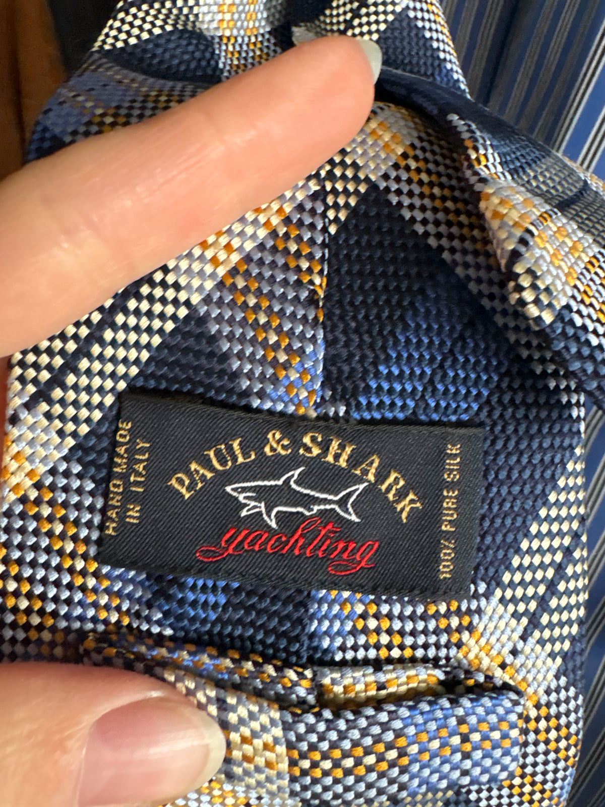Cravata Paul&Shark în carouri din mătase naturala jacquard cu țesătură texturată