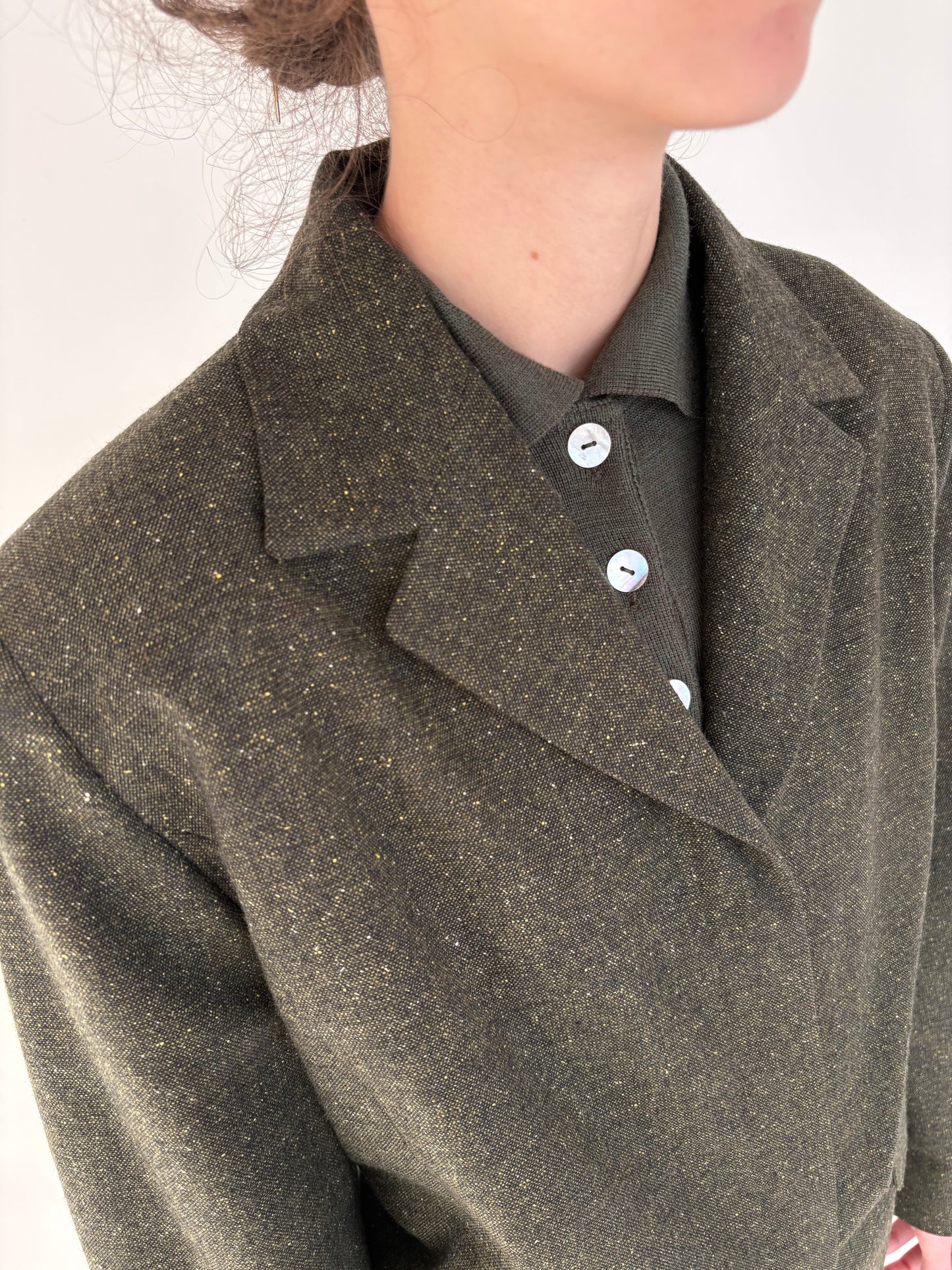 Sacou italian forest green din tweed de lana cu neps colorat