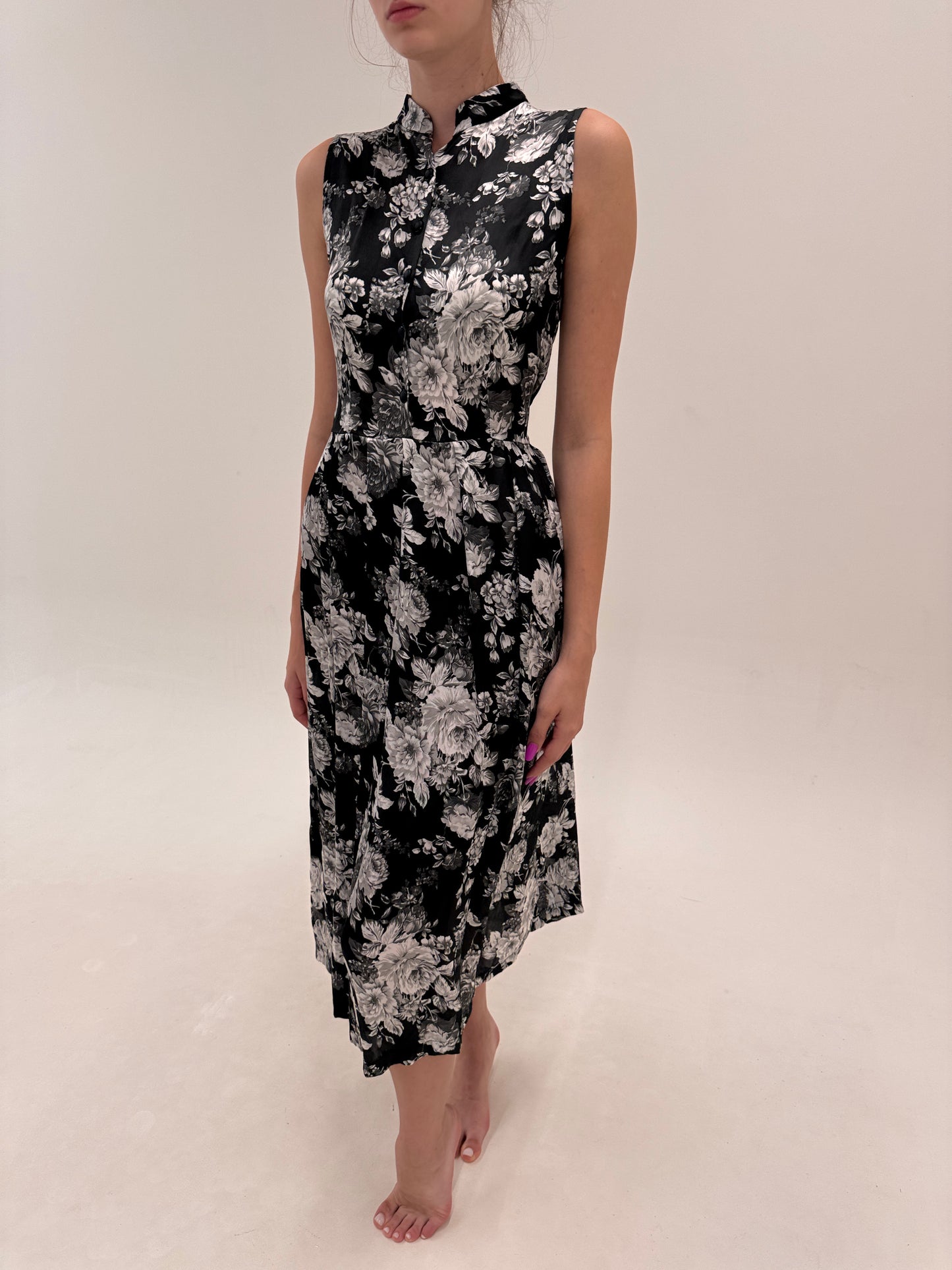 LBD maxi in croi superbă cu print floral din twill excepțional ușor satinat de la zi la seară