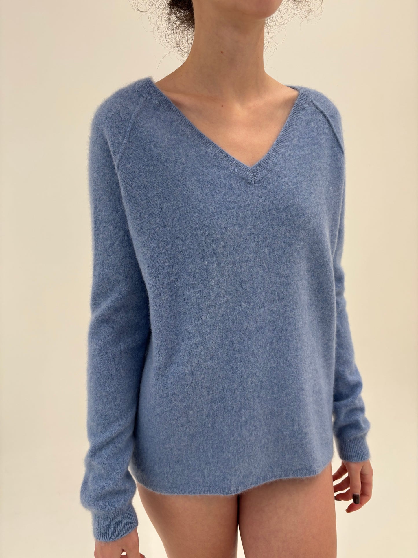 Pulover baby blue din cașmir multiply