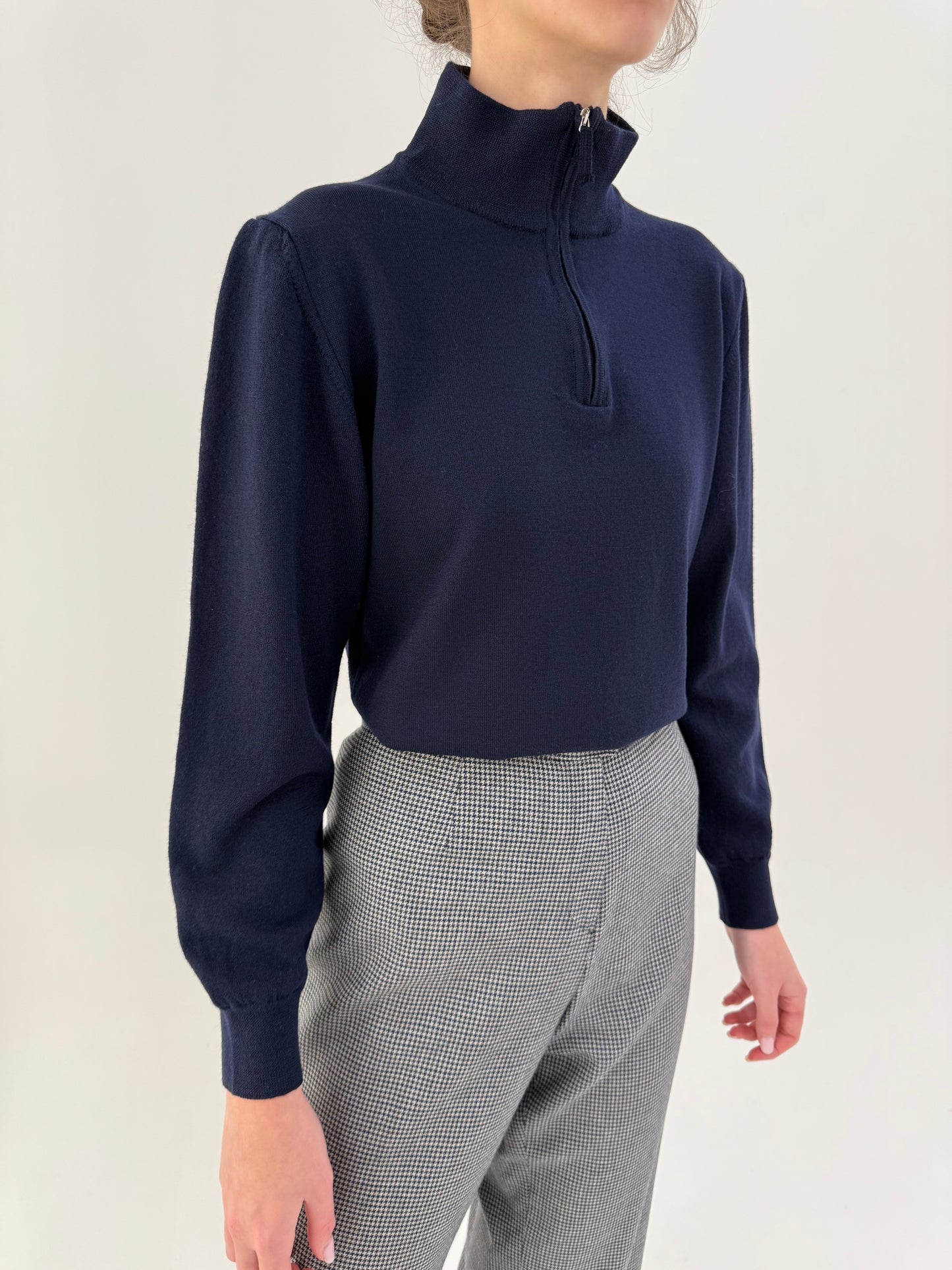 Maleta premium quarter zip din lana merino extrafina de gramaj mare