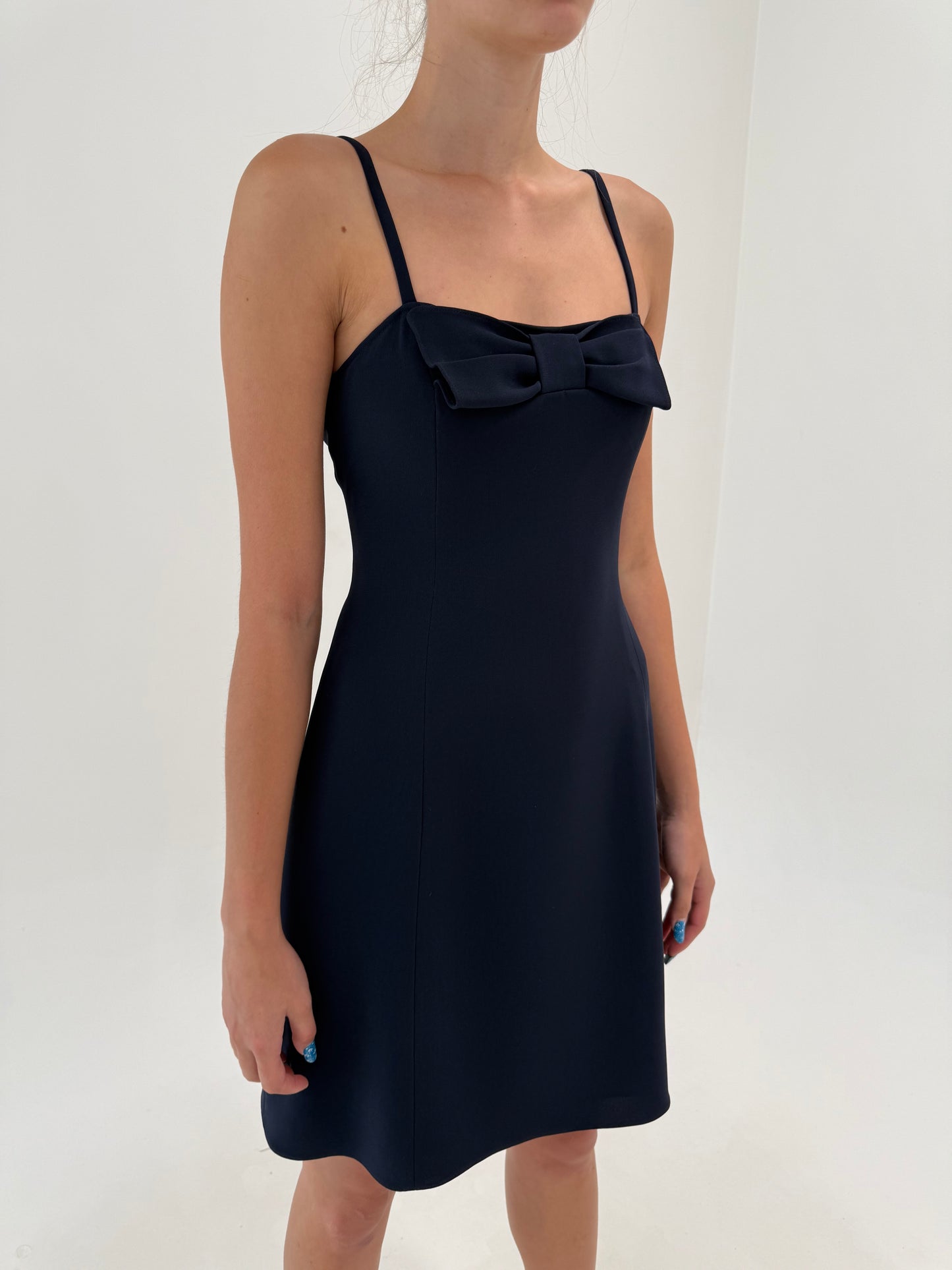 Rochie luxury Aspesi Navy blue de la zi la cocktail in model cambrat cu funda