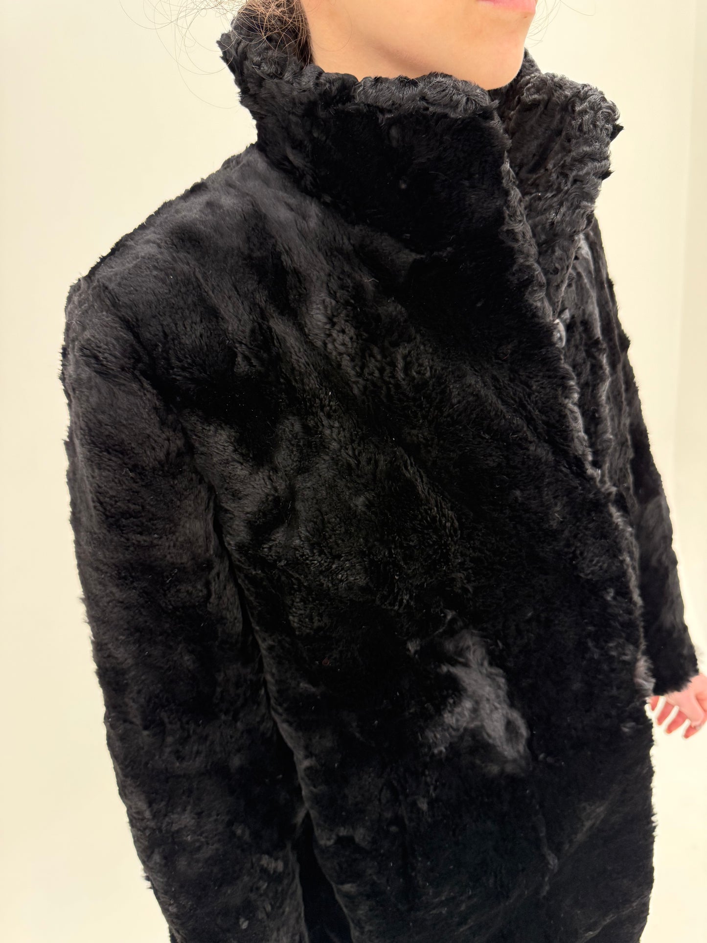 Blană naturală neagra luxury de mouton merinos tuns