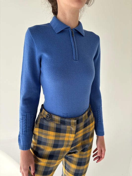 Pulover polo albastru ciel din lana merino extafina de gramaj mare