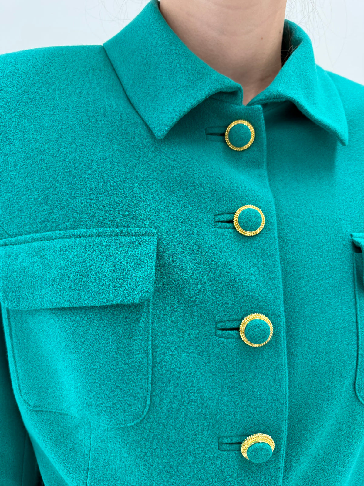 Sacou vintage emerald green excepțional din lana extrafina twill
