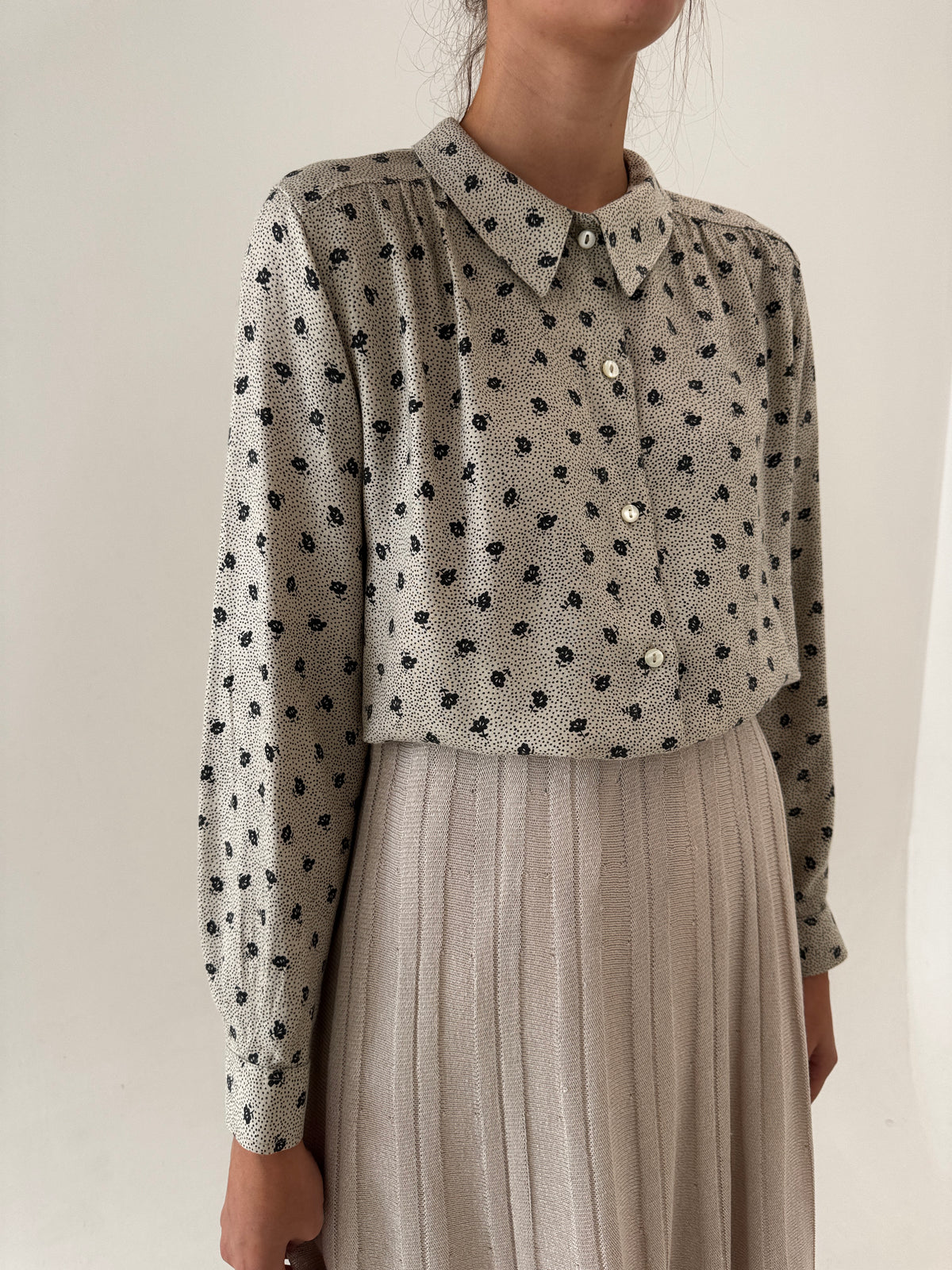 Cămașa vintage Stefanel warm gray groasă în croi amplu