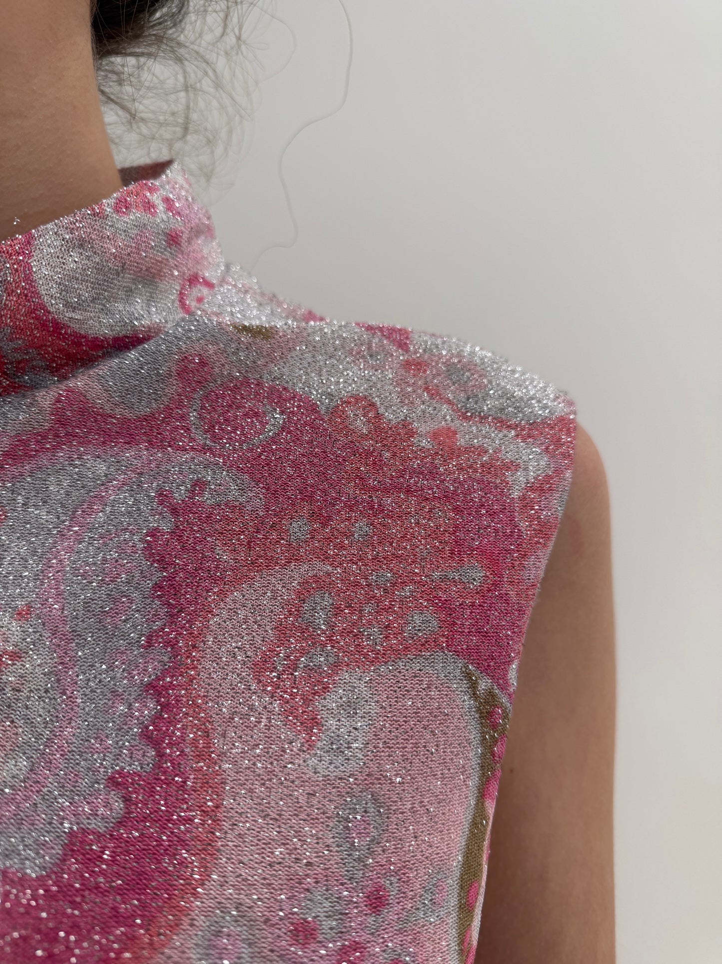 Rochie Old vintage sfârșit de ani 60 din jerse fin cu fir de lurex argintiu