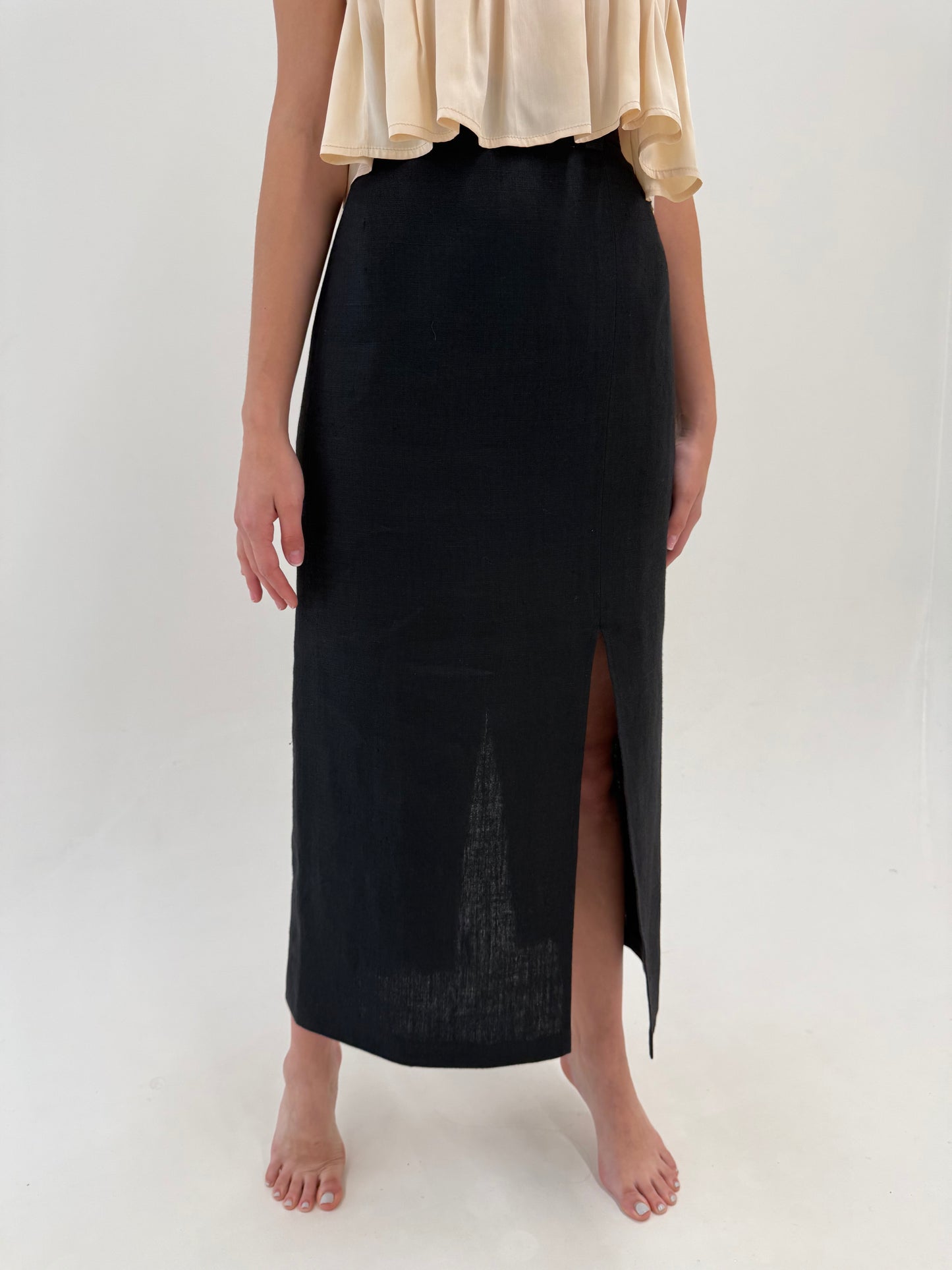 Fustă maxi neagra din in de brand premium in croi minimalist
