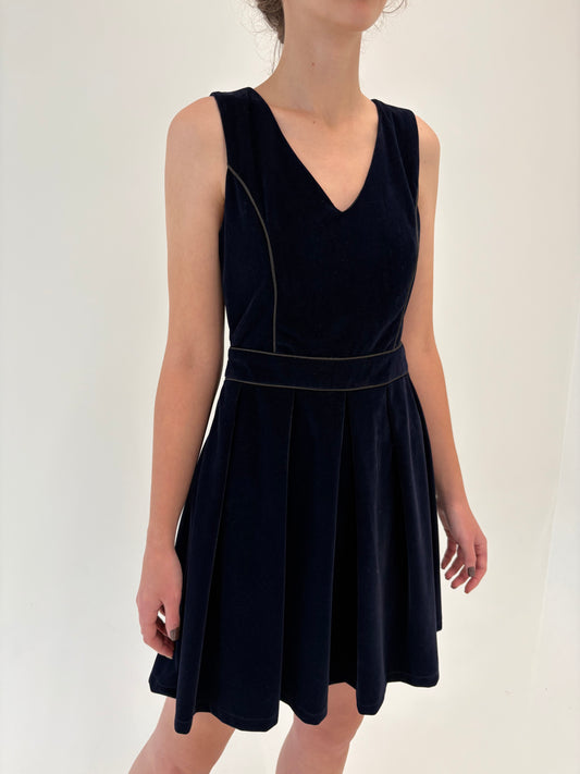Rochie din catifea midnight blue nouă cu talie marcată