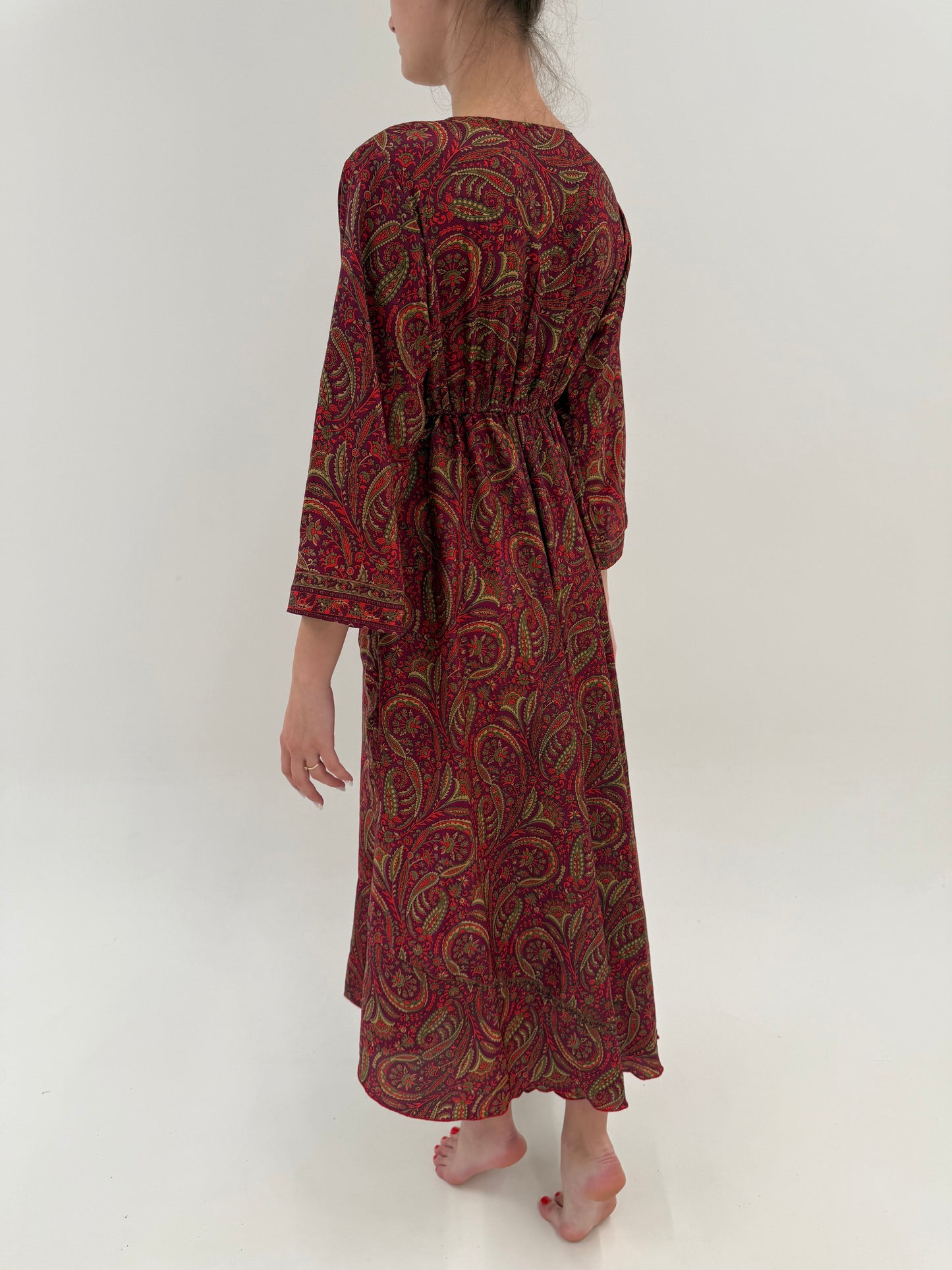 Rochie maxi boho cu print paisley 70% mătase naturală