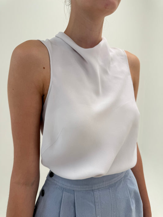Top italian din mătase naturală silver gray în croi drapat bie minimalist