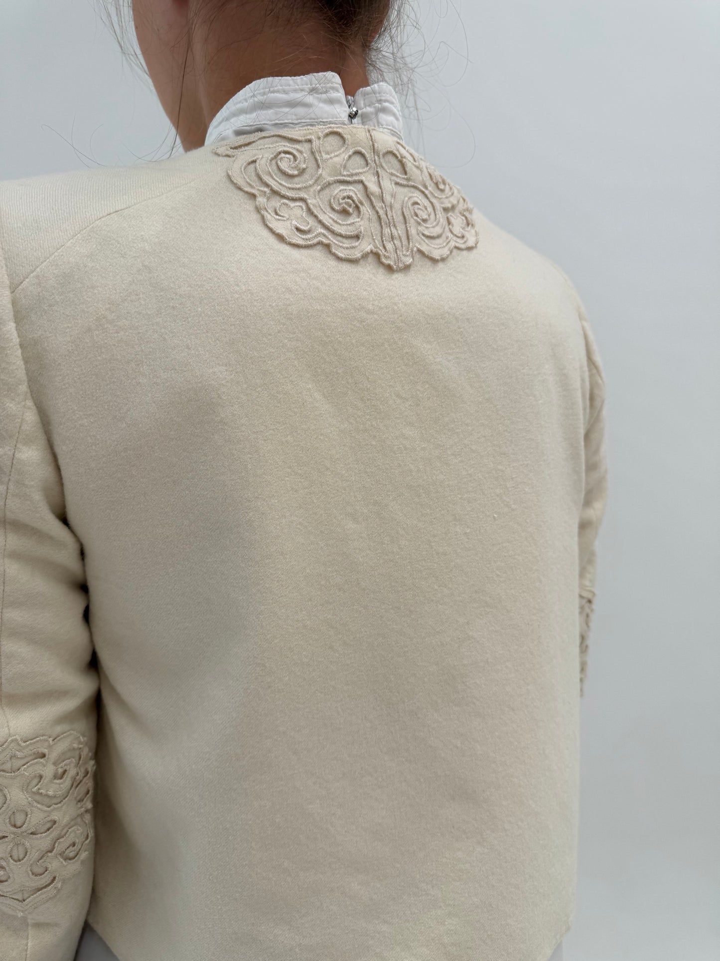 Jachetă Chloe old vintage 70–80 din stofă fină de lână cu broderii soutache