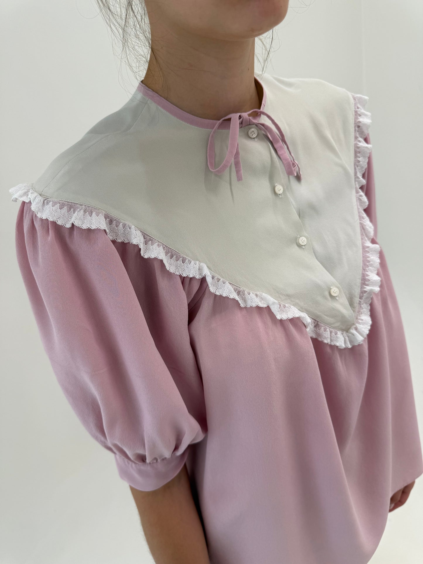 Camasa vintage din mătase naturală în croi deosebit dusty powder pink