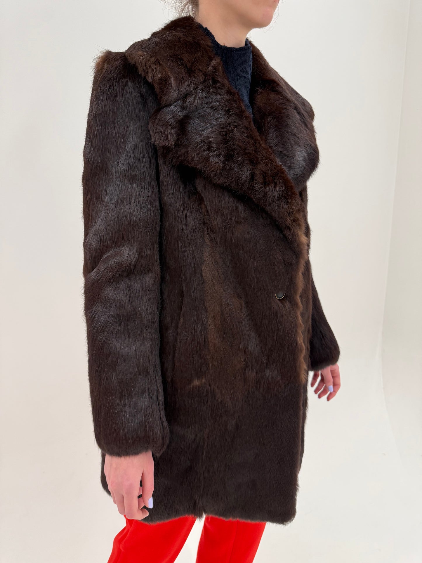 Blană naturală de nurcă high end long-hair / silky finish excepțională dark brown