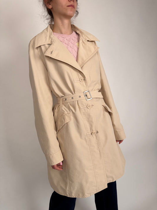 Trench light nude cu talie marcată reglabilă