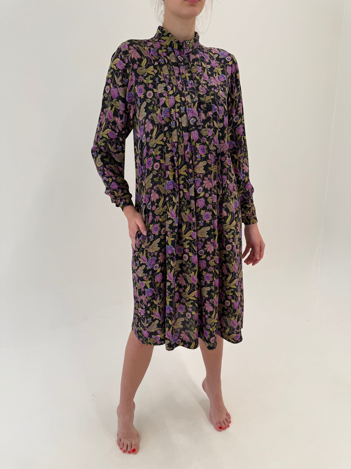 Rochie vintage italiană din mătase naturală cu print floral