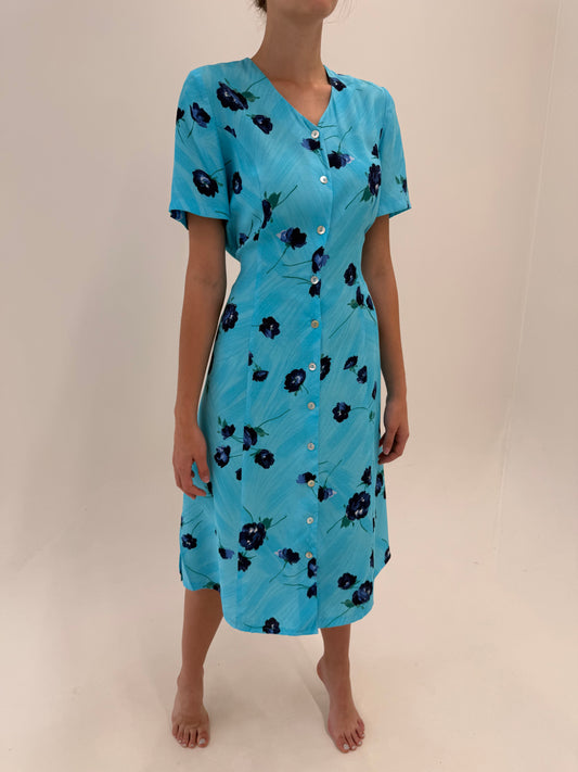 Rochie vintage turcoaz super vaporoasă cu talie reglabilă la spate