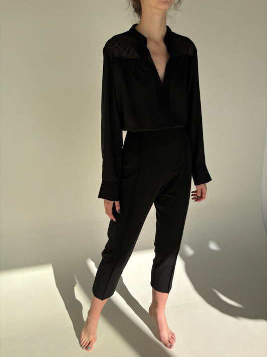 Pantaloni negri petite confort din stofă strech de lana extrafina