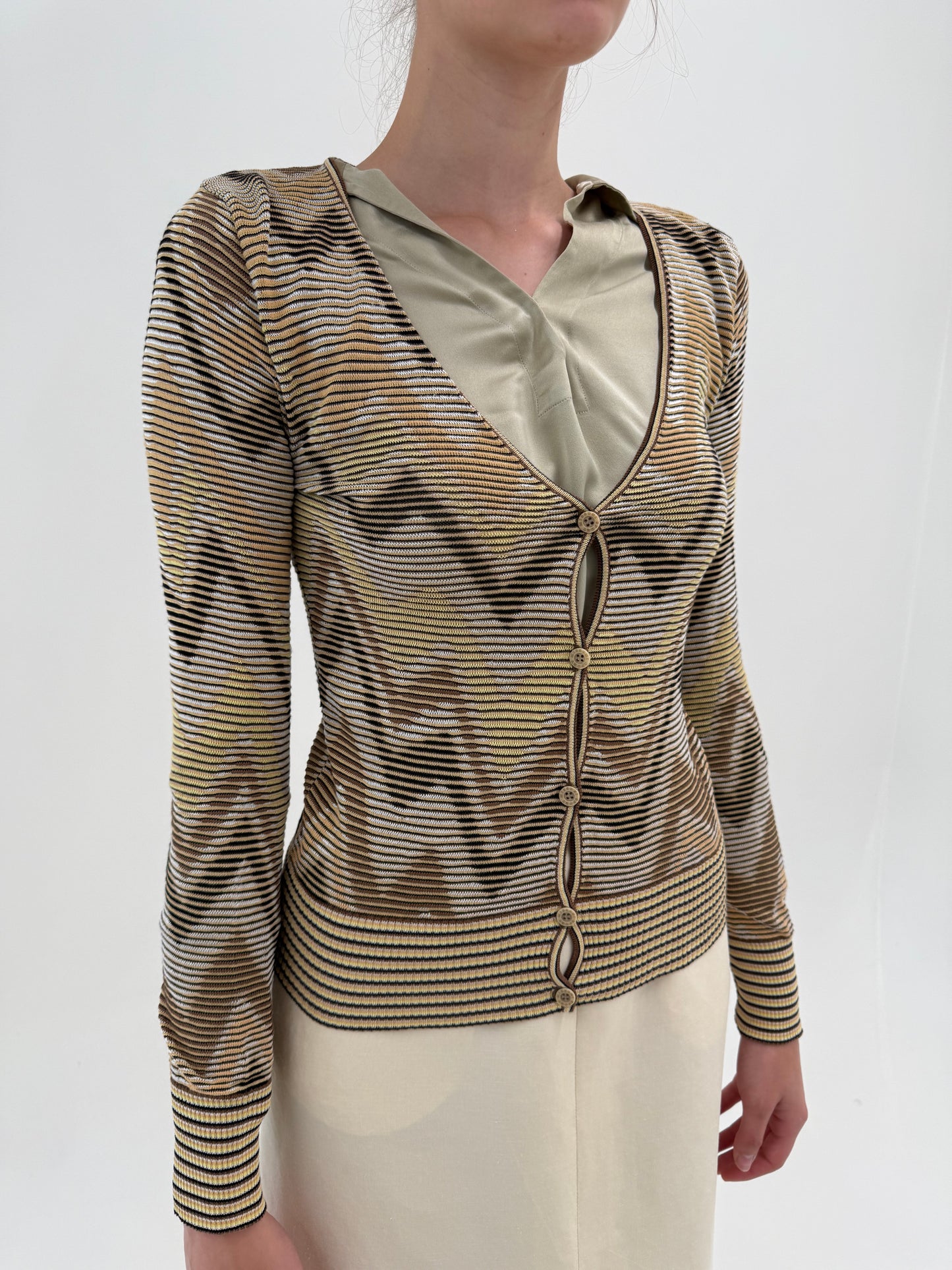Cardigan Missoni de vară din jerse specific brandului în nuanțe neutre