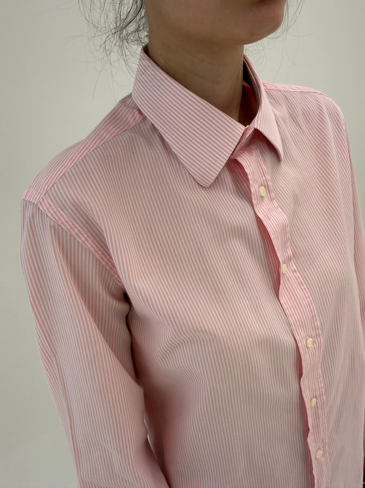Cămașa vintage luxury Cerutti în dungi fine powder Pink și croi actual