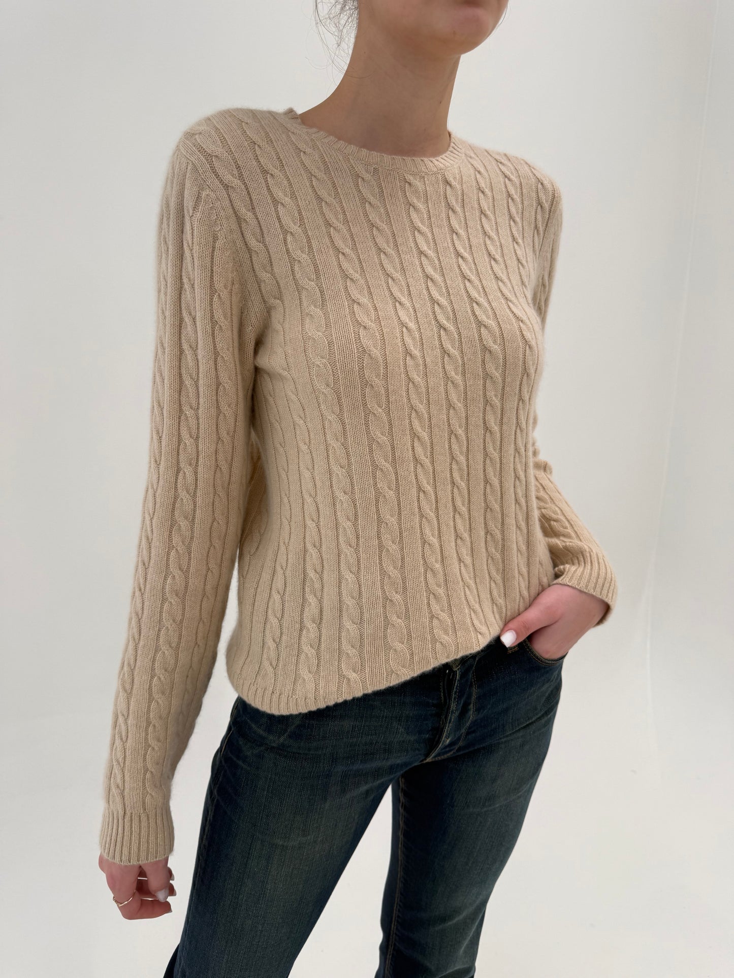 Pulover Ralph Lauren din cașmir The Iconic cable knit light camel