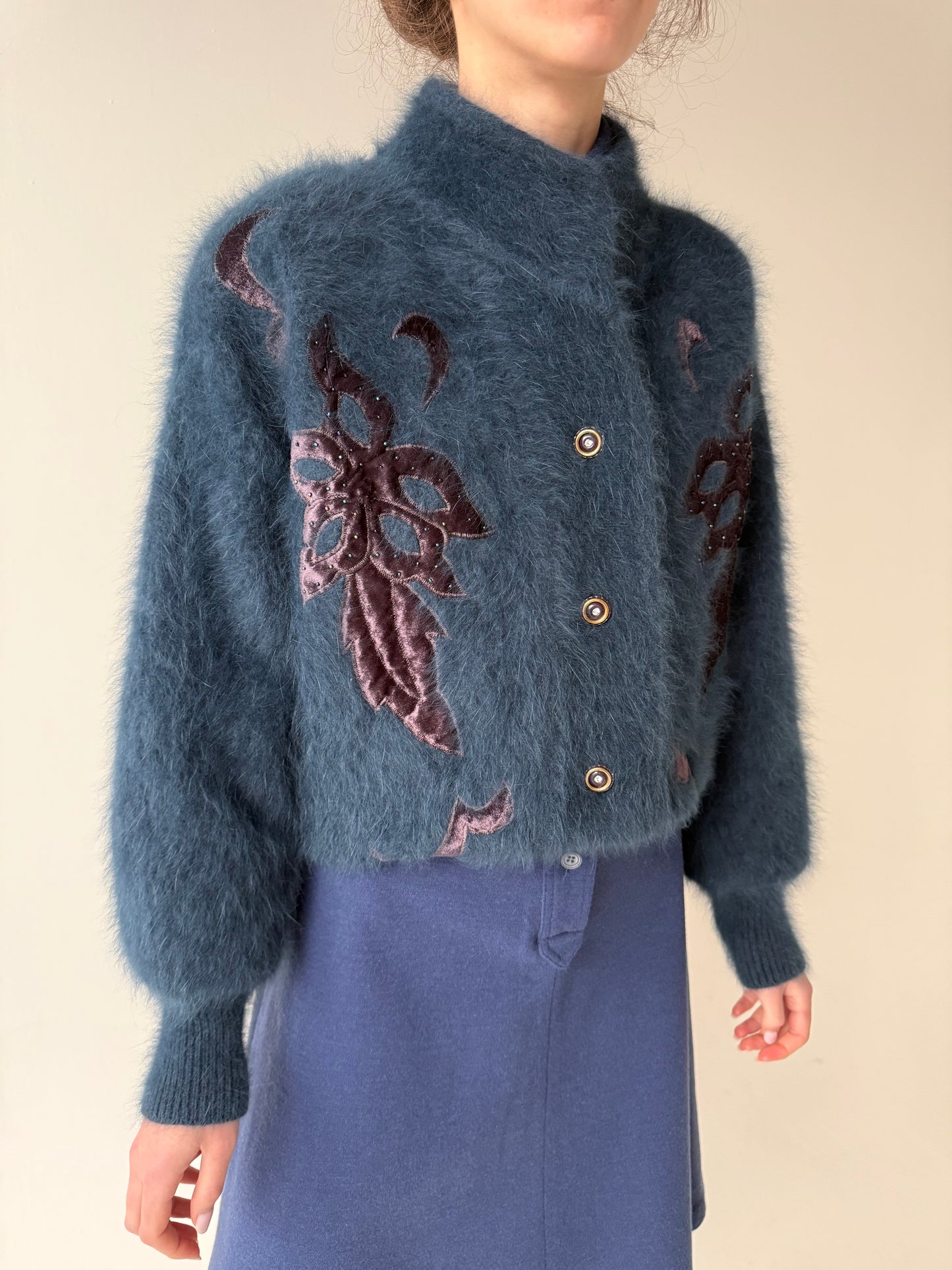 Jacheta vintage super călduroasă din Angora cu manșete înalte