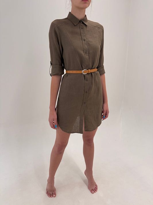 Rochie/ tunică Escada muted kaki din in premium cu mâneci reglabile