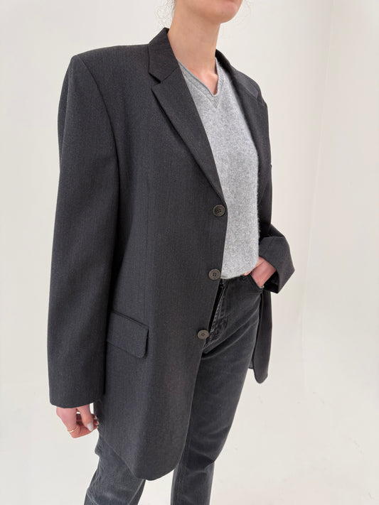 Sacou Calvin Klein din lana extrafina în croi actual charcoal gray