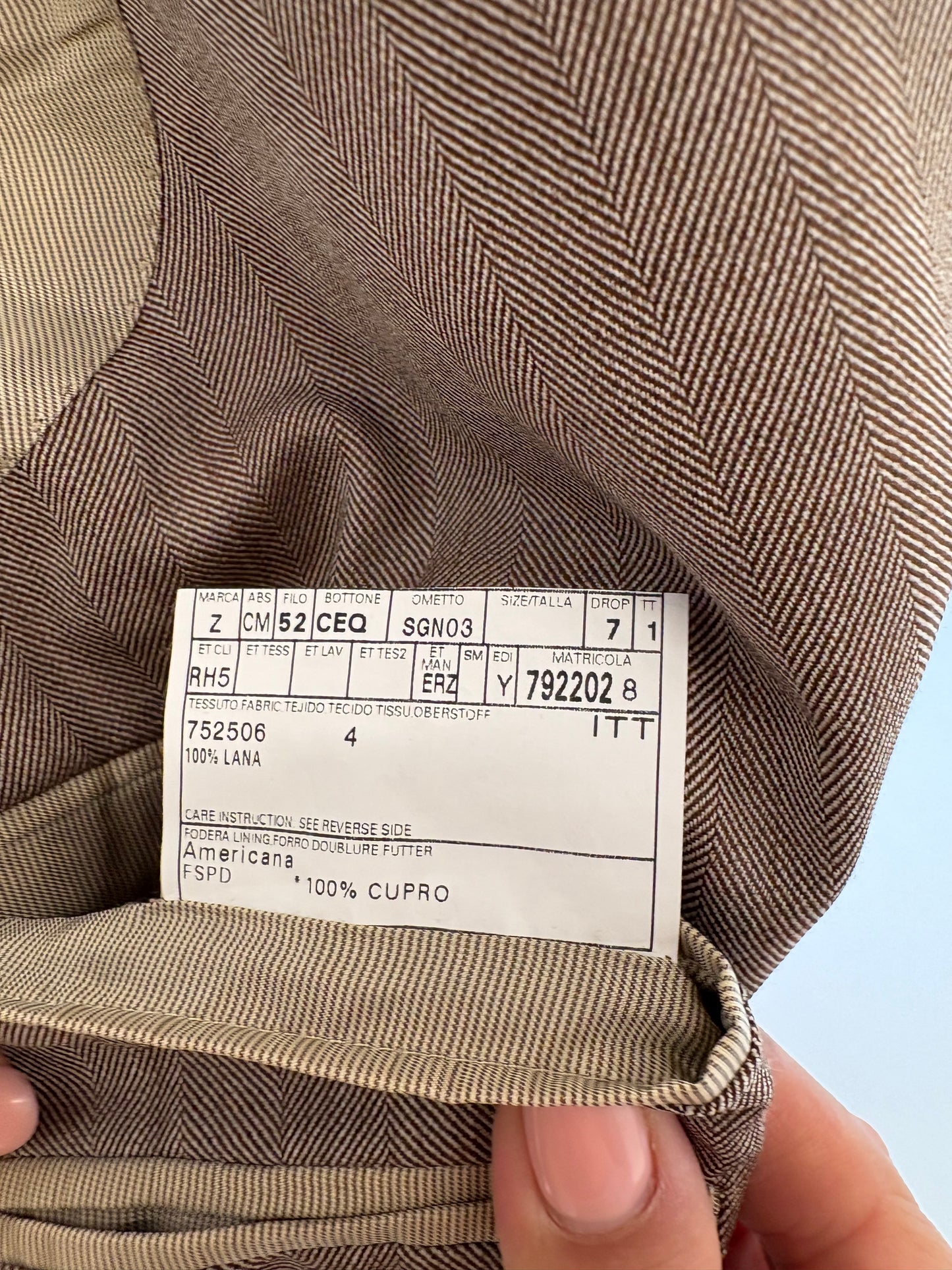 Sacou ultra luxury Zegna din stofă de lana Chevron camel și chocolate brown
