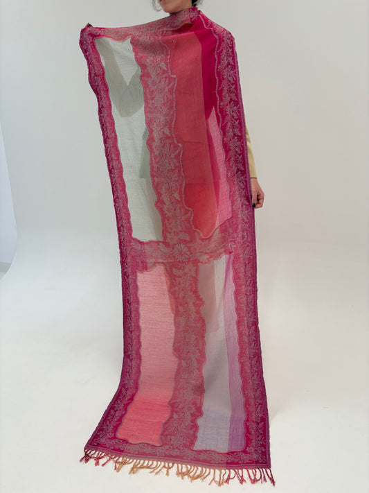 Shawl din lana extrafina excepțională în nuanțe de roz și silver gray