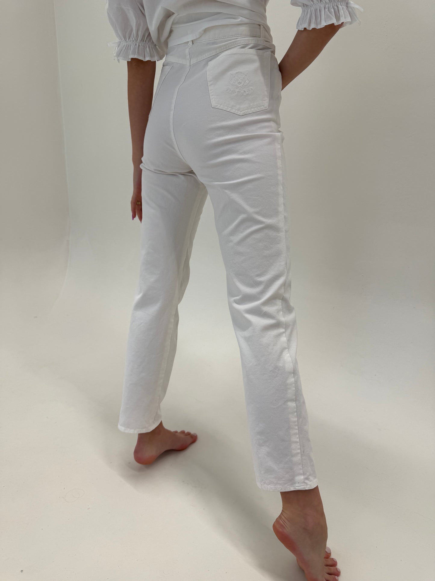 Pantaloni albi ultra confort modelatori din bumbac cu talie ultra înaltă