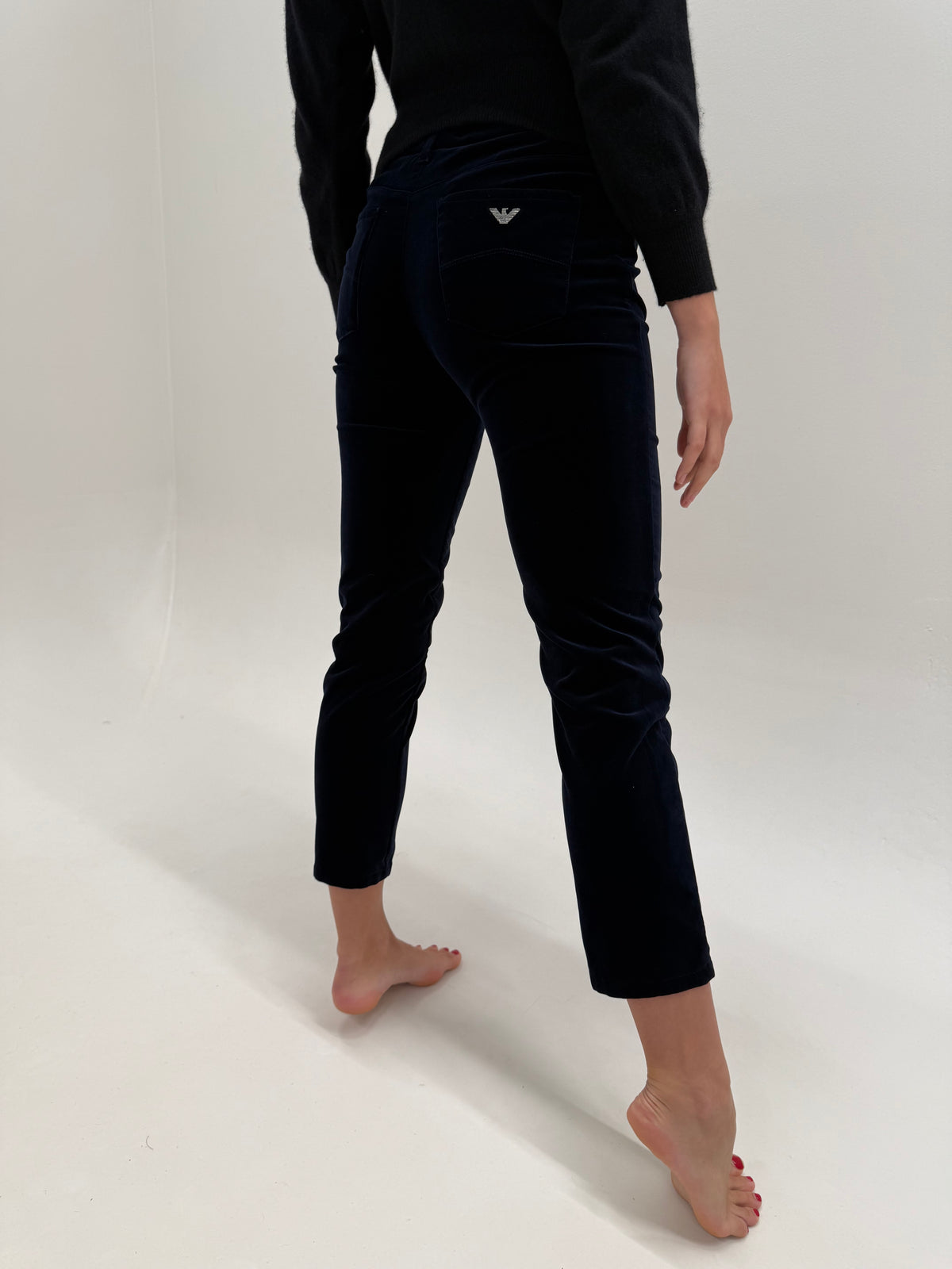 Pantaloni Armani petite albastru cerneală cu catifea de bumbac ultra confort