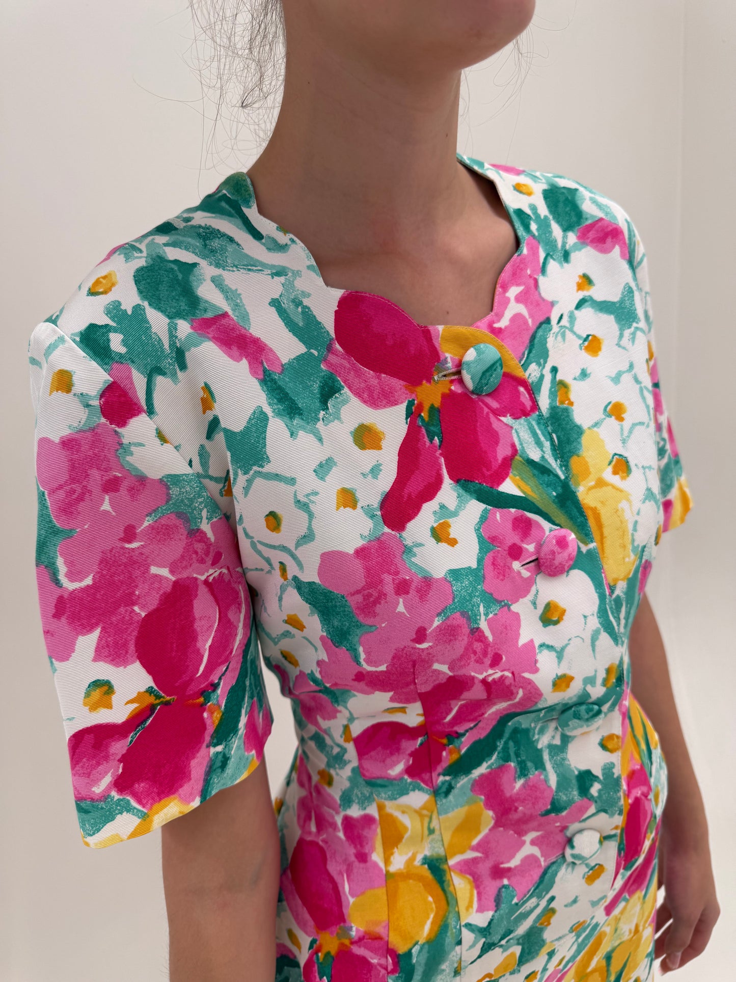 Set vinatge excepțional cu print floral în culori superbe și sacou cambrat din faille
