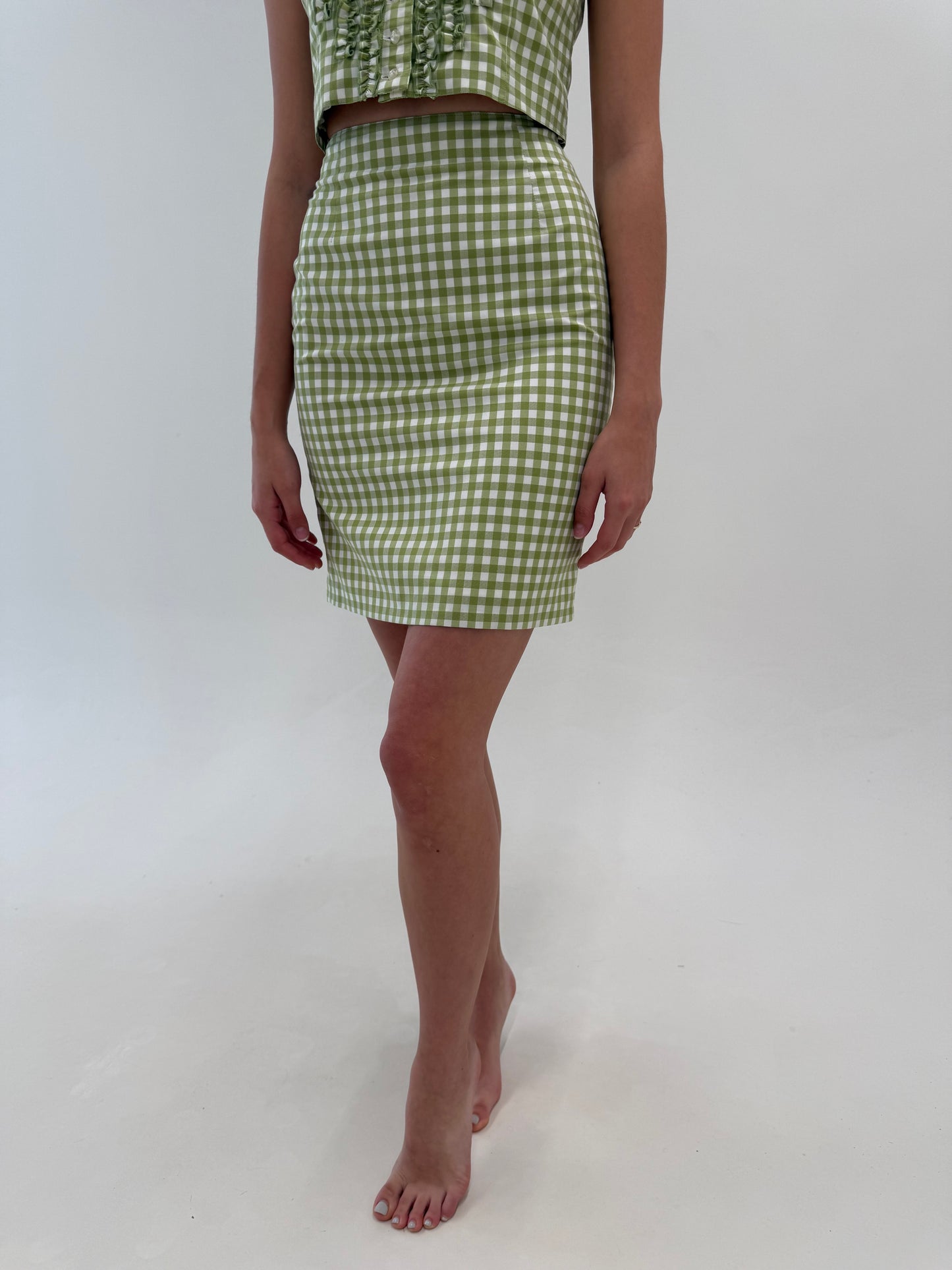 Set gingham din pânză de bumbac cu corsaj și fustă creion