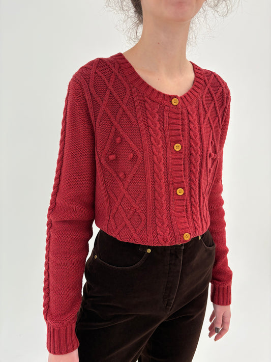 Cardigan texturat de gramaj mare din lana extrafina blush red
