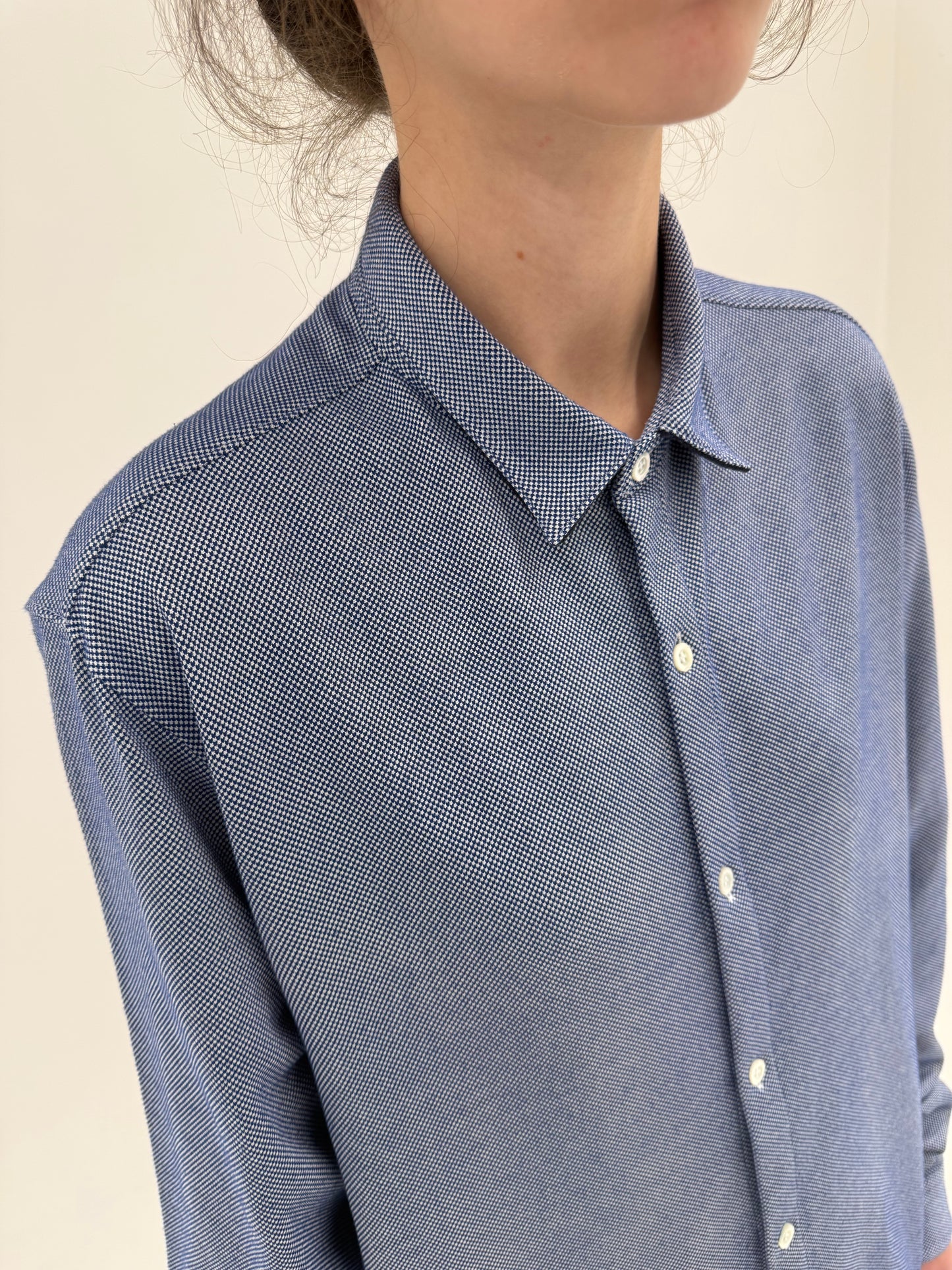 Cămașa jeans Blue Armani din poplin gros texturat ușor strech