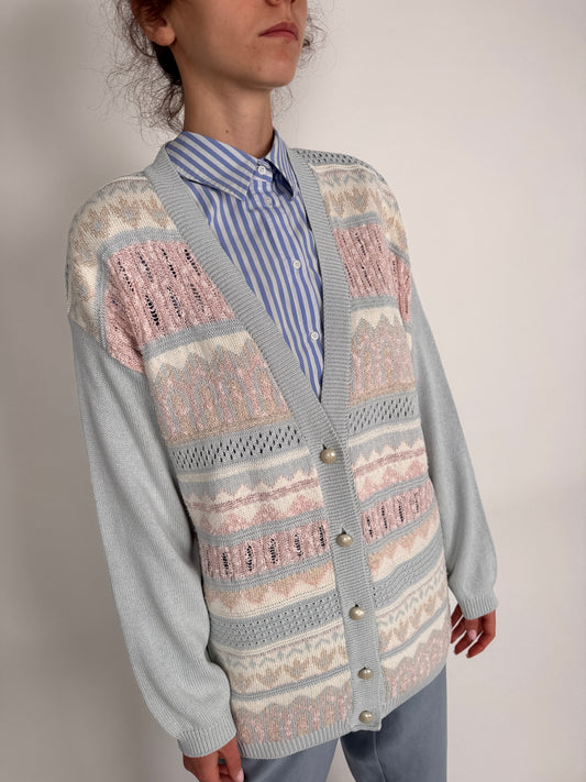 Cardigan vintage italian în culori pudrate și nasturi perlă