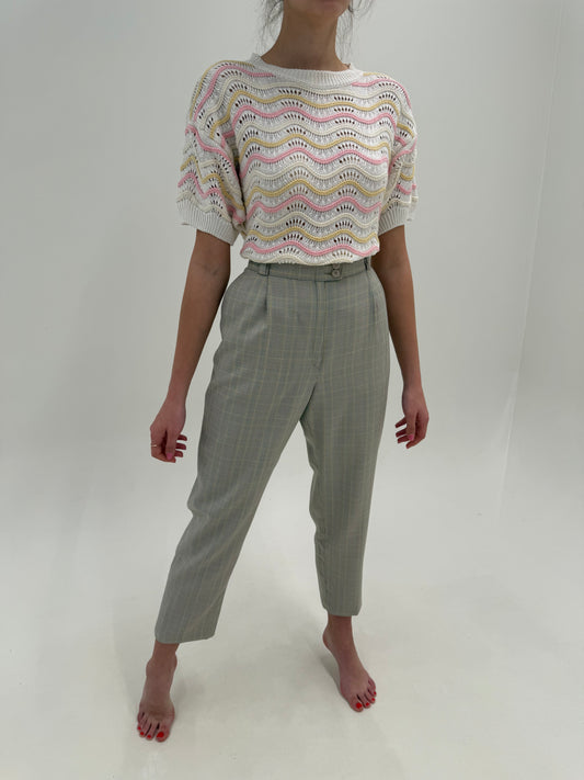 Pantaloni în carouri fine și culori pudrate de brand luxury Delmod