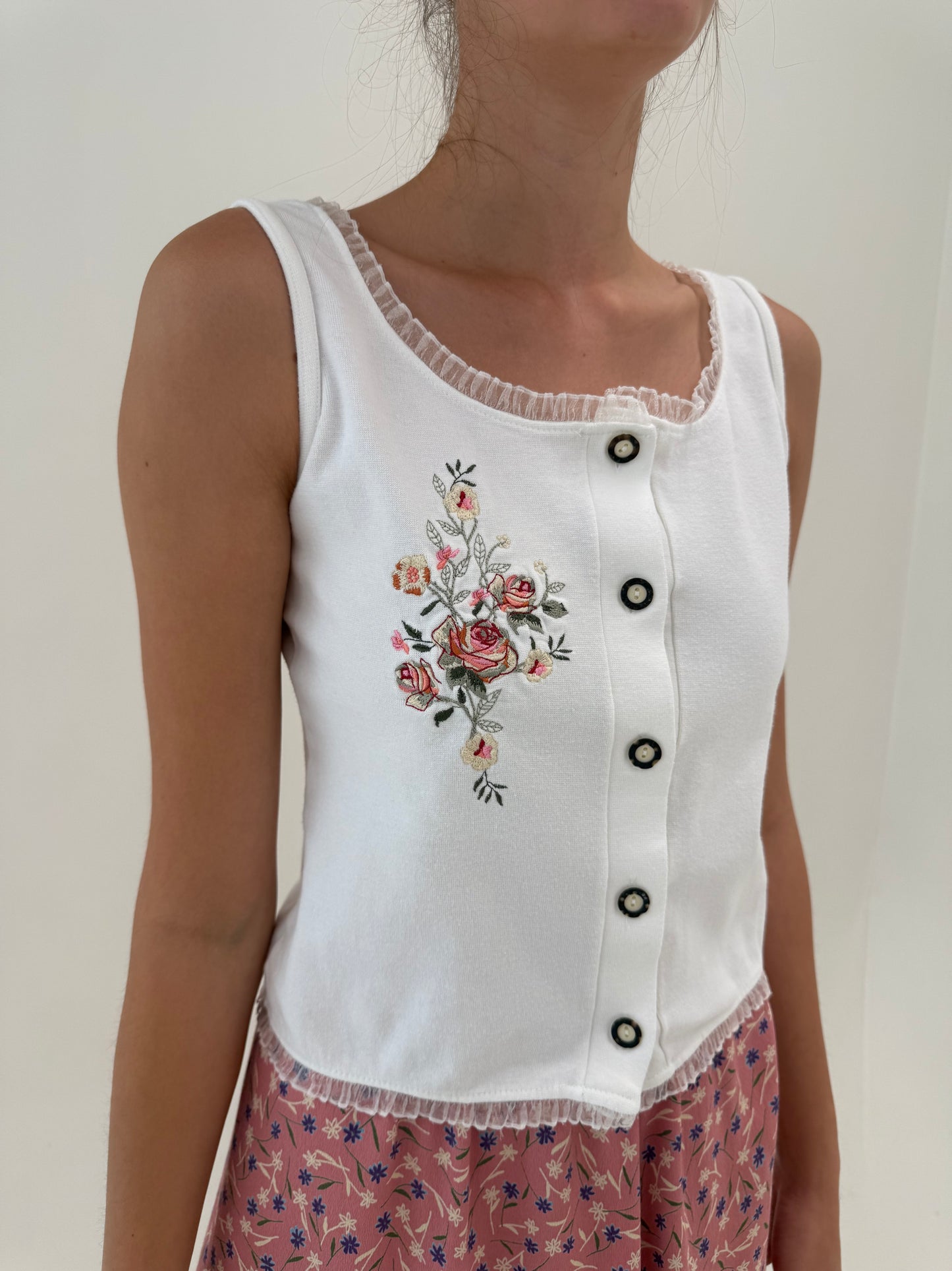 Top vintage tip corsaj din bumbac premium modelator cu broderie