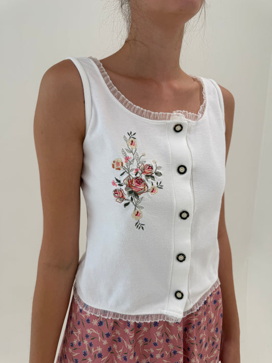 Top vintage tip corsaj din bumbac premium modelator cu broderie